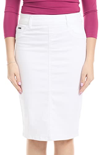 ESTEEZ Pull-on Knee Length Stretch Denim Jean Pencil Skirt for Women - Brooklyn