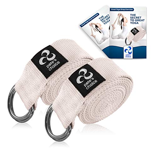 pete's choice 2 Pack Yoga Exercise Adjustable Straps 8Ft | Bonus eBook | with Durable D-Ring for Pilates & Gym Workouts | Hold Poses, Stretch, Improve Flexibility & Maintain Balance