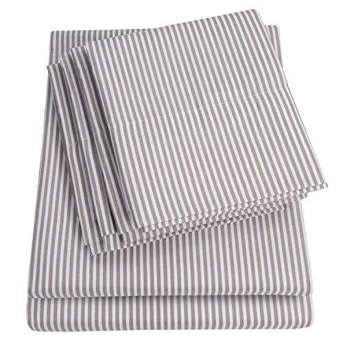 Book Cover Sweet Home Collection Queen Sheets-6 Piece 1500 Thread Count Fine Brushed Microfiber Deep Pocket Set-EXTRA PILLOW CASES, VALUE, Classic Stripe Gray