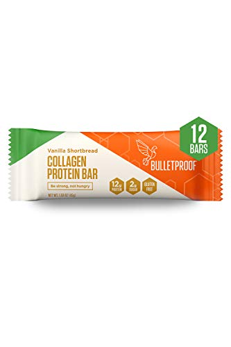 Collagen Protein Bars, Vanilla Shortbread, 12g Protein, 12 Pack, Bulletproof Grass Fed Healthy Snacks, Made with MCT Oil
