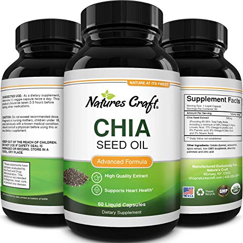 Pure Chia Seed Extract Capsules - Potent Supplement for Sleep - Skin and Hair Health - Vitamins Omega 3 Fatty Acids Protein Soluble Fiber for Men and Women