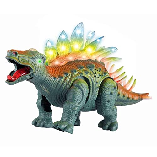 Book Cover Liberty Imports Electronic Walking Jurassic Stegosaurus Dinosaur Toy Figure with Swinging Tail Action, Roaring Sounds and LED Lights - Battery Operated Dinosaurs Gift for Kids Boys Girls