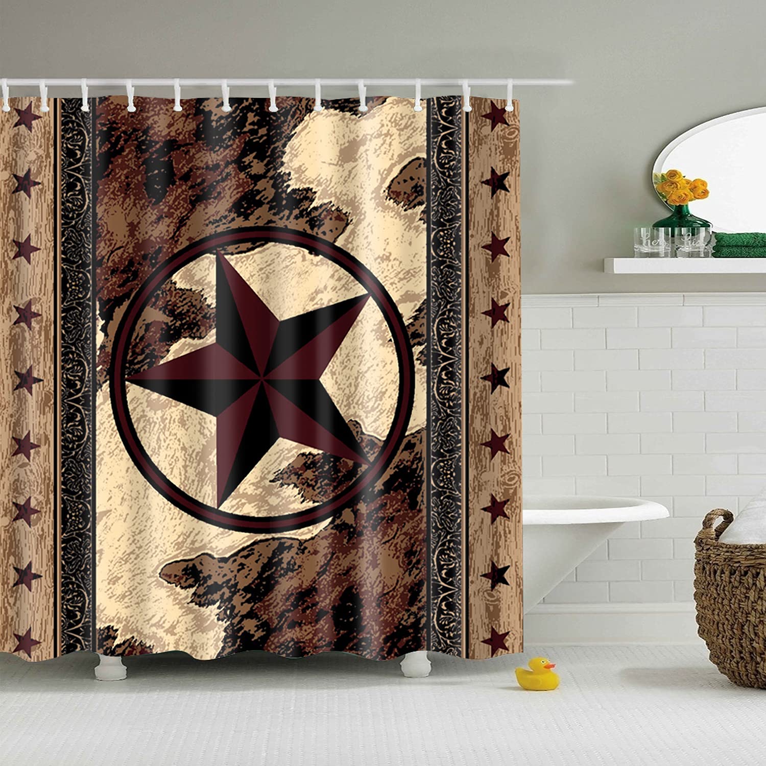 Book Cover Western Texas Star Bathroom Shower Curtain with 12 Hooks Decor Art Prints Waterproof Polyester (Western Texas Star) Western Texas Star 71