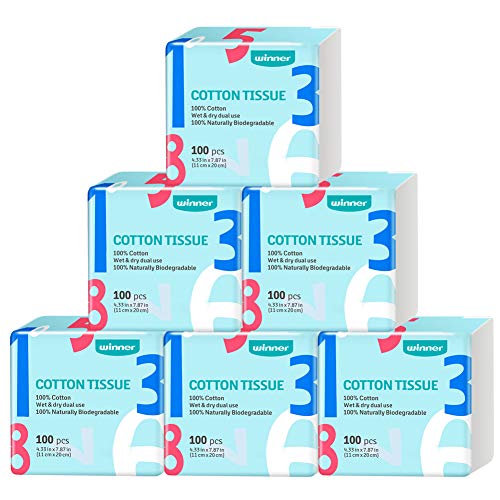 Winner Baby Dry Wipe, 100% Cotton, 600 Count Unscented Cotton Tissues for Babyâ€™s Sensitive Skin