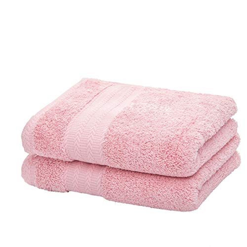 Leisofter Ultra Thick, Soft & Absorbent Cotton Hand Towels for Bathroom(Pink, 2-Pack, 14" x 29") - Multipurpose Towels for Bath, Gym and Spa with Hanging Loop