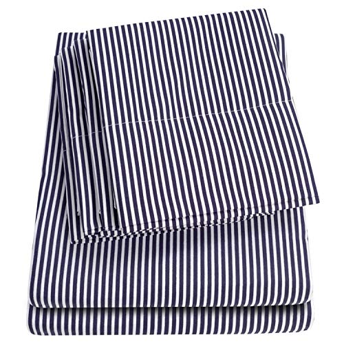 Sweet Home Collection 6 Piece Bed Sheets 1500 Thread Count Fine Microfiber Deep Pocket Set-Extra Pillow Cases, Value, King, Classic Stripe Navy