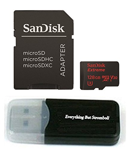 Book Cover 128GB Memory Card works for Gopro Hero 6, Fusion, Hero 5, Karma Drone, Hero 4, Session, Black Silver White - Sandisk Extreme UHS-1 128G micro SDXC Micro SD with Everything But Stromboli Card Reader
