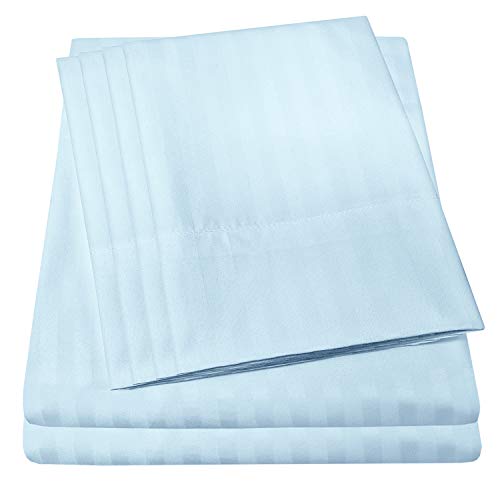Book Cover Sweet Home Collection 6 Piece Bed Sheets 1500 Thread Count Fine Microfiber Deep Pocket Set-Extra Pillow Cases, Value, King, Dobby Light Blue