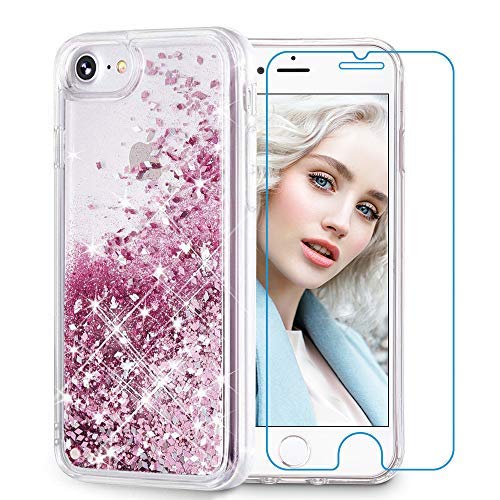 Maxdara Glitter Case for iPhone 6 6s 7 8 Case Glitter Liquid Women Girls Case with (Screen Protector) Bling Sparkle Luxury Pretty Cute Case for iPhone 6 6s 7 8 4.7 inches (Rosegold)