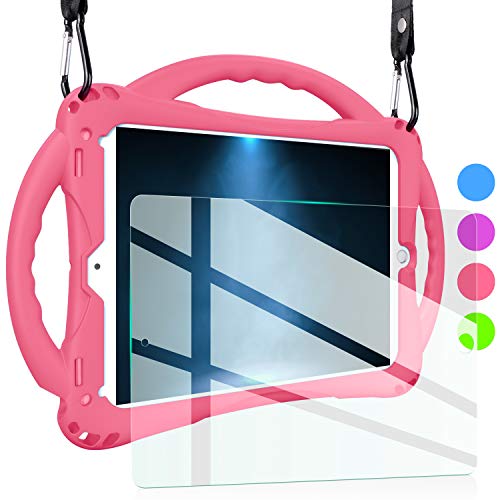 iPad Air 2 Case for Kids,TopEsct Shockproof Silicone Handle Stand Case Cover&(Tempered Glass Screen Protector) for iPad Air 2 and iPad Pro 9.7 (Pink)