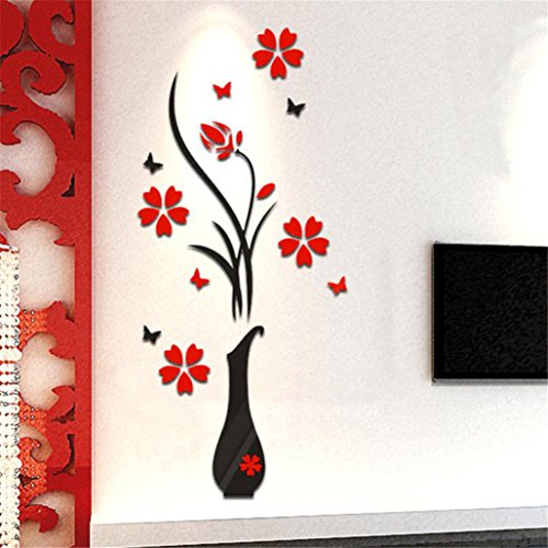 Book Cover Tuscom DIY Vase Flower Tree Crystal Arcylic 3D Wall Stickers Decal Home Decor, (Style:B)
