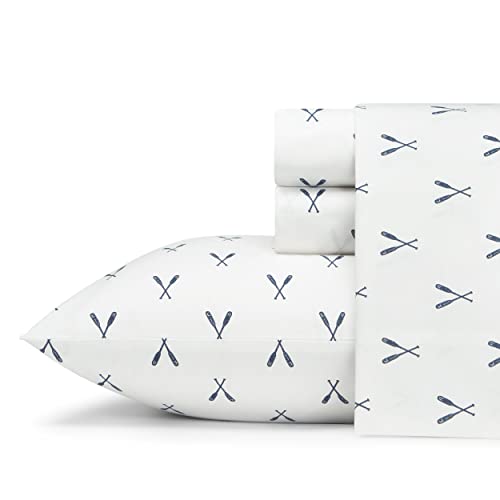 Eddie Bauer - Twin Sheet Set, Cotton Percale Bed Sheets, Crisp & Cool, Ideal Dorm Essentials (Eddies Oar White, Twin)