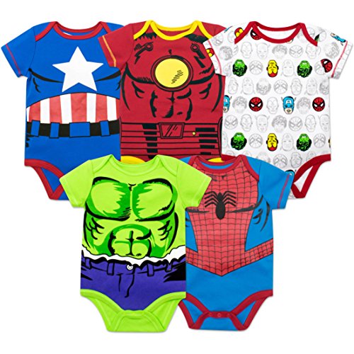 Book Cover Marvel Baby Boys' 5 Pack Bodysuits - The Hulk, Spiderman, Iron Man and Captain America