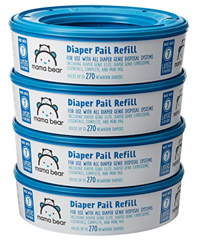 Book Cover Amazon Brand - Mama Bear Diaper Pail Refills for Diaper Genie Pails, 1080 Count (4 Packs of 270 Count)