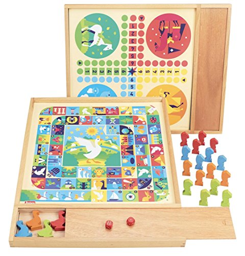 JeuJura - 8117 - Jeu de l'Oie et Petit Cheval - Plateau avec Plumier en Bois