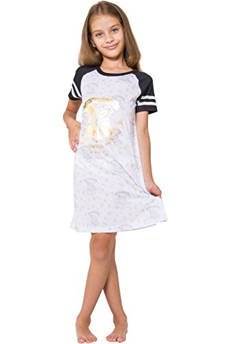 Harry Potter Girls' Big Hogwarts Short Sleeve Raglan Nightgown, Gray, 10/12