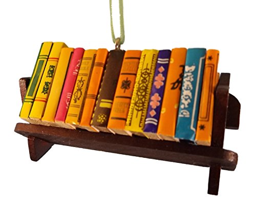 On Holiday Stack of Books Wood Bookshelf Christmas Tree Ornament