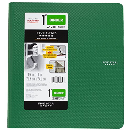 Book Cover Five Star 1 Inch 3 Ring Binder, Plastic, Green (38898)