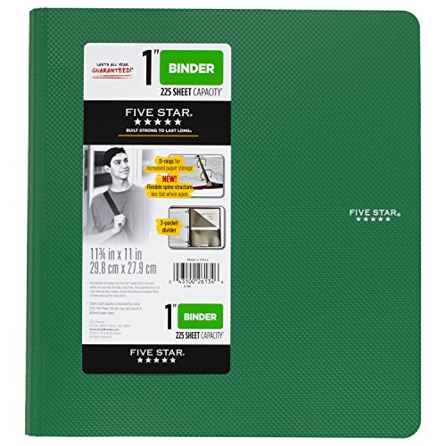 Five Star 1 Inch 3 Ring Binder, Plastic, Green (38898)
