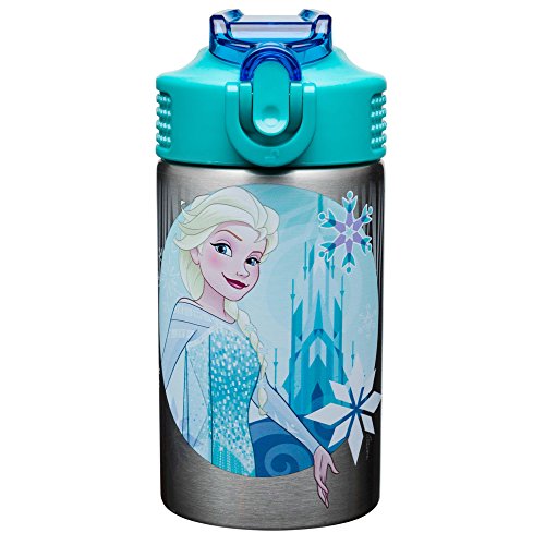 Book Cover Zak Designs Frozen 15.5oz Stainless Steel Kids Water Bottle with Flip-up Straw Spout - BPA Free Durable Design, Frozen Girl SS