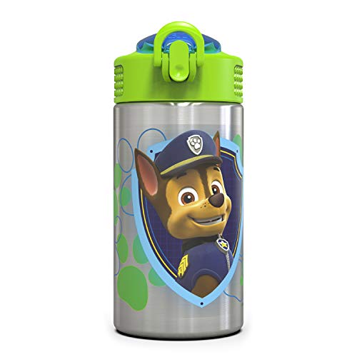 Book Cover Zak Designs Paw Patrol 15.5oz Stainless Steel Kids Water Bottle with Flip-up Straw Spout - BPA Free Durable Design, Paw Patrol Boy SS