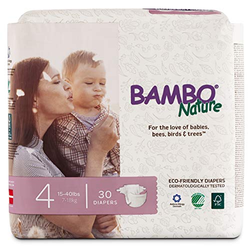 Bambo Nature Eco Friendly Premium Baby Diapers for Sensitive Skin, Size 4 (15-40 lbs), 30 Count