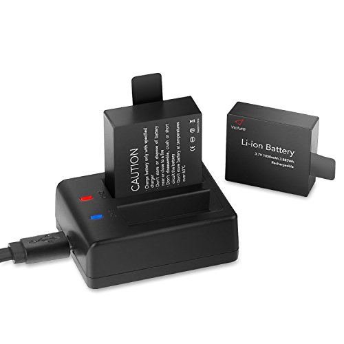 Victure 2PCS Pack Action Camera Batteries 1050mAh Rechargeable Dual USB Battery Charger APEMAN Sjcam Go pro Hero
