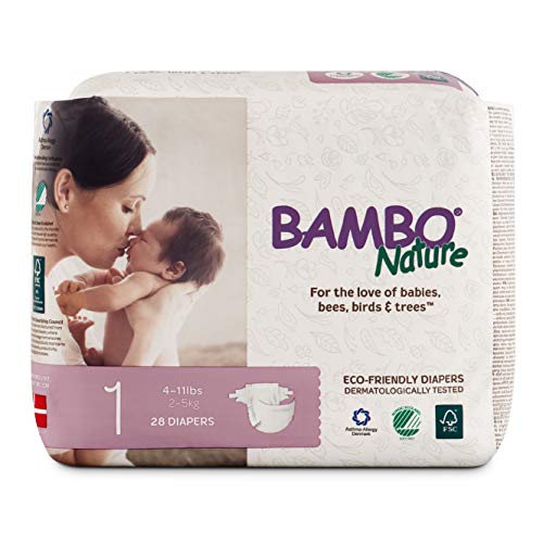 Bambo Nature Eco Friendly Premium Baby Diapers for Sensitive Skin, Size 1 (4-11 lbs), 28 Count
