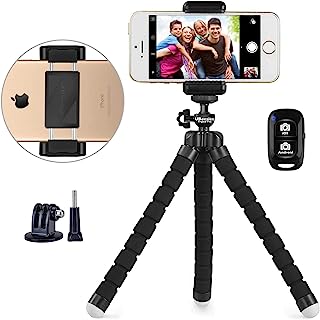 Phone tripod, UBeesize Portable and Adjustable Camera Stand Holder with Wireless Remote and Universal Clip, Compatible with iPhone, Android Phone, Sports Camera GoPro【2018 NEW VERSION】