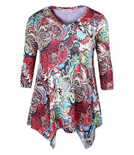 ZERDOCEAN Women's Plus Size Printed 3/4 Sleeve Tunic Top Loose Shirt