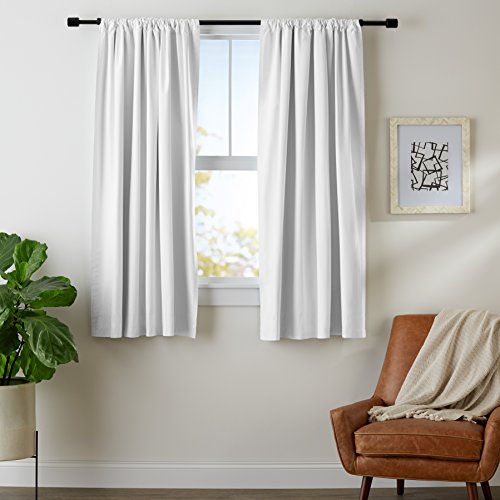 Book Cover Amazon Basics Room Darkening Blackout Window Curtains with Tie Backs Set - 52 x 63-Inch, White, 2 Panels