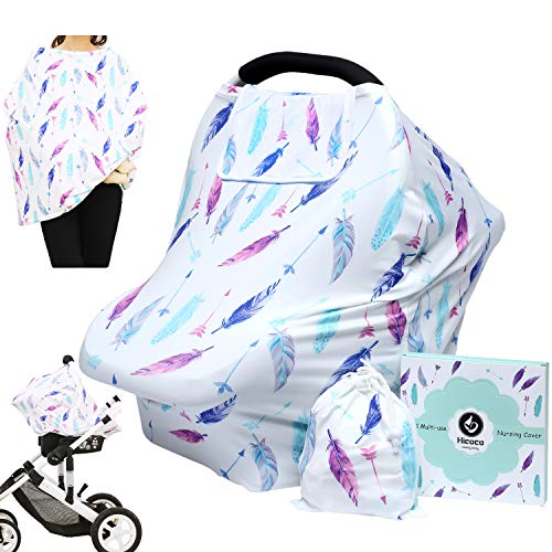 Book Cover Hicoco Nursing Cover Carseat Canopy - Baby Breastfeeding Cover, Car Seat Covers for Babies, Multi Use Nursing Scarf, Infant Stroller Cover, Boys and Girls Shower Gifts (Feather)