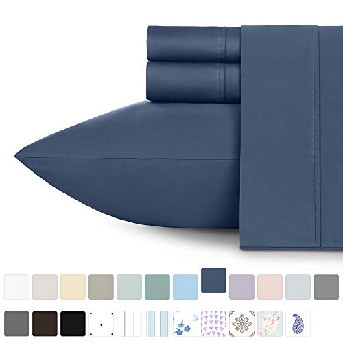 Book Cover California Design Den 400 Thread Count 100% Cotton Sheet Set, Indigo Batik Queen Size Sheets 4 Piece Set, Long-Staple Combed Pure Natural Cotton Best Bed Sheets for Bed, Soft & Silky Sateen Weave