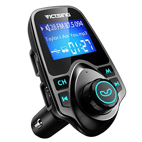 VicTsing Bluetooth FM Transmitter for Car, Wireless Bluetooth Car Adapter with Hand-Free Calling and 1.44" LCD Display, Music Player Support TF Card USB Flash Drive AUX-Black
