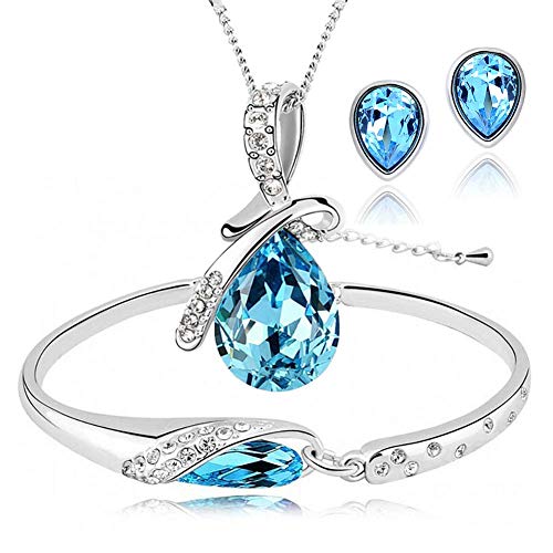 ISAACSONG.DESIGN Womenâ€™s Silver Plated Rhinestone Teardrop Necklace, Earring, Bracelet Bridal Jewelry Set for Wedding