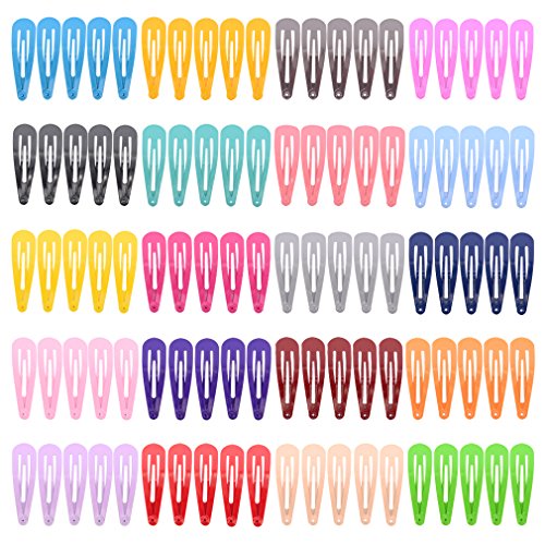 PIDOUDOU 100 Pieces Solid Color 2 Inch Barrettes Women Metal Snap Clips