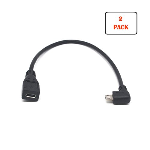 Riipoo Micro USB Extension Cable Right Angle Micro B USB Extension Cable, 25 cm, Micro USB 5 Pin Male to Female, Sync Charging and Data Transferring Cable for Samsung, HTC, Huawei, Sony and More