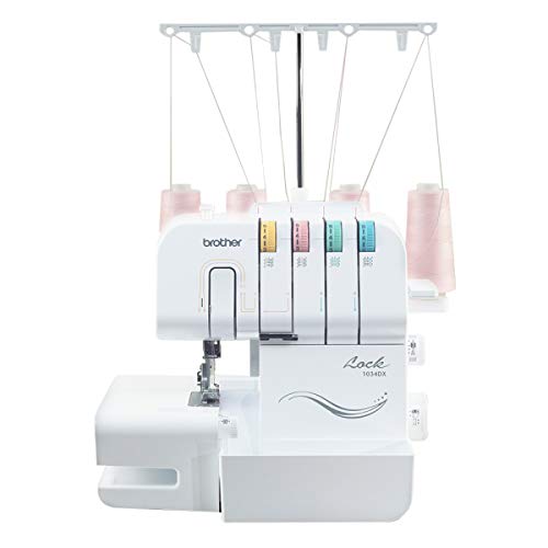 Book Cover Brother Serger 1034DX, Durable Metal Frame Overlock Machine, 1,300 Stitches Per Minute, Trim Trap, 3 Accessory Feet and Protective Cover Included