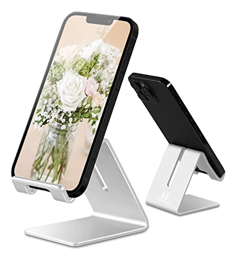 Book Cover Desktop Cell Phone Stand Holder, ToBeoneer Aluminum Solid Portable Universal Desk Stand for iPhone 13 12 11 X 8 7 6 Plus 5 Ipad 2 3 4 Mini Samsung Huawei All Mobile Smart Phone (Silver)