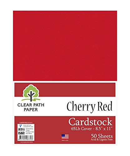 Cherry Red Cardstock - 8.5 x 11 inch - 65Lb Cover - 50 Sheets - Clear Path Paper