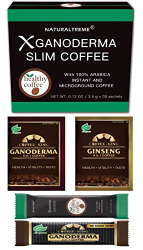 PureGano Ganoderma Slimming Weight Loss & Detox Coffee - 100% Natural Arabica Black Instant Coffee - Appetite Suppressant, Fat Burner & Metabolism Booster - 30 Day Supply + 4 Bonus Samples