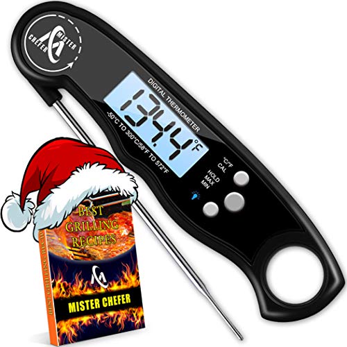 Instant Read Thermometer Best Waterproof Digital Meat Thermometer with Backlight and Calibration Functions Food Thermometer for Outdoor and Kitchen Cooking