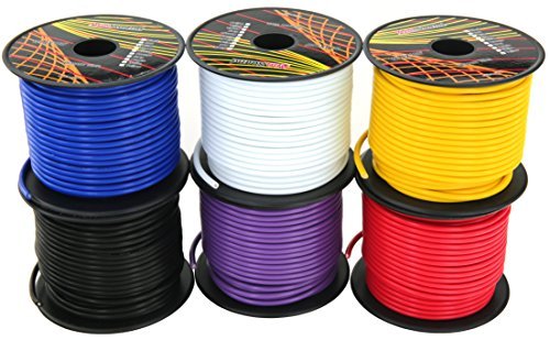 GS Power 14 Gauge 6 Rolls of 100 Feet (600 ft total) Copper Clad Aluminum Low Voltage Primary Wire. For 12V Automotive Harness Car Audio Video Amplifier Remote Trailer Hookup Drone Model Train Wiring
