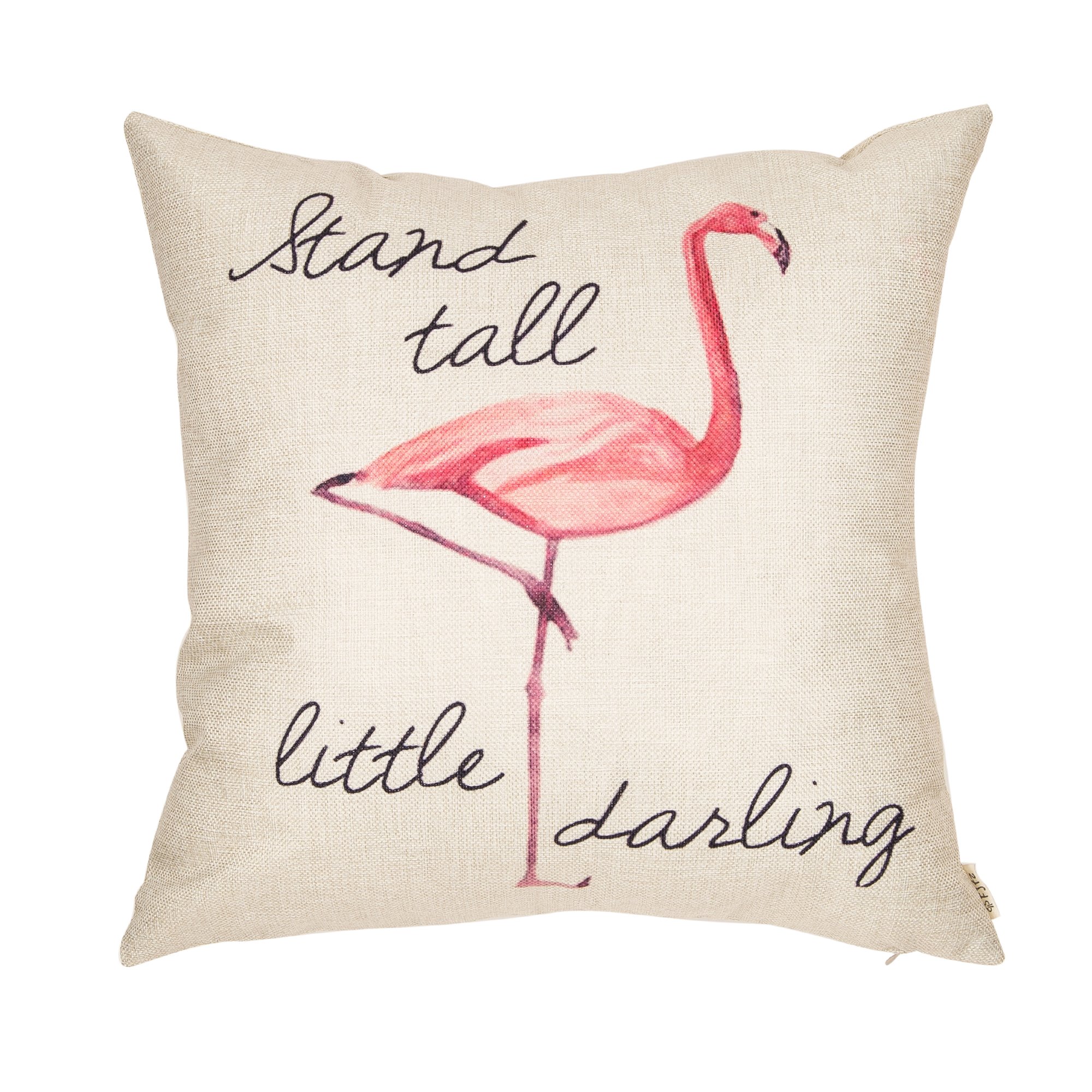 Fjfz Stand Tall Little Darling Watercolor Flamingo Motivational Sign Inspirational Quote Cotton Linen Home Decorative Throw Pillow Case Cushion Cover Sofa Couch, 18" x 18"