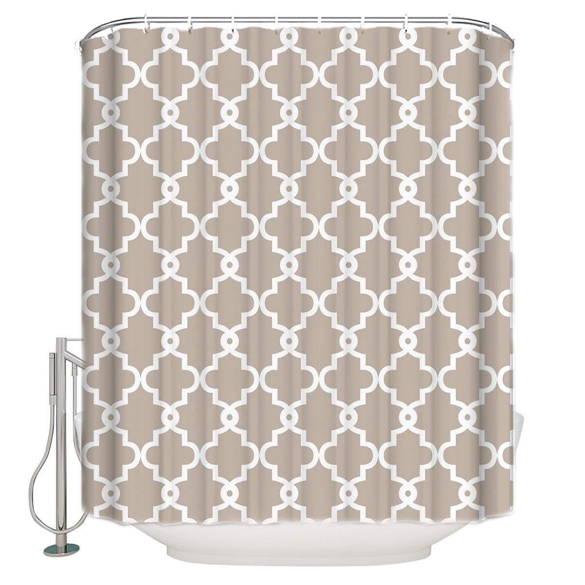 Vandarllin Geometric Patterned Waterproof 100% Polyester Fabric Shower Curtain for Bathroom 72" x 84" Extra Long- Beige 72x84 Beige