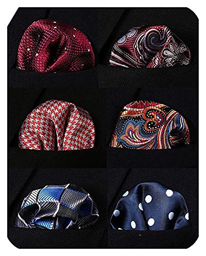 HISDERN 6 Pieces Pocket Squares for Men Assorted Woven Pocket Square Handkerchiefs Set Wedding Gift