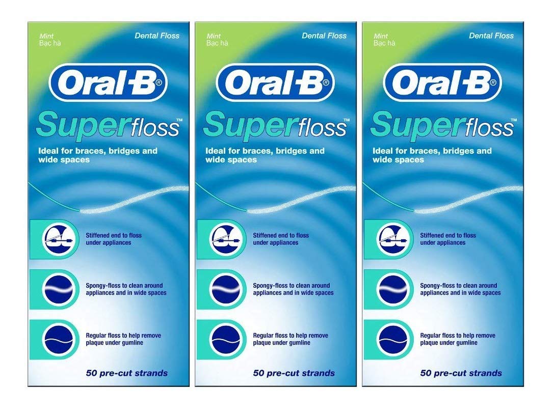 Oral-B Super Floss, 50 Pre-Cut Strands, Mint (Pack of 3) 50 Count (Pack of 3)