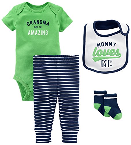 Simple Joys by Carter's Baby Boys' 4-Piece Bodysuit, pant, Bib and Sock Set