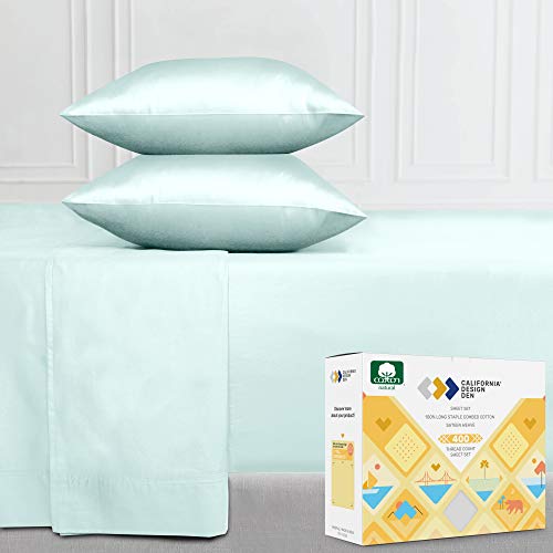 Book Cover California Design Den 400 Thread Count 100% Cotton Sheet Set, Seafoam King Sheets 4 Piece Set, Long-Staple Combed Pure Natural Cotton Bedsheets, Soft & Silky Sateen Weave