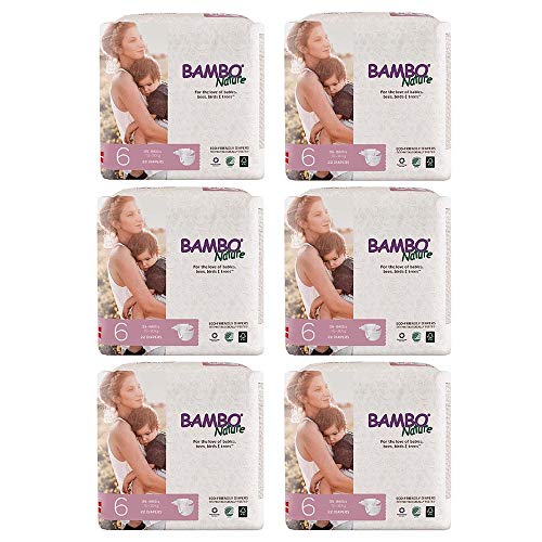 Book Cover Bambo Nature Eco Friendly Premium Baby Diapers for Sensitive Skin, Size 6 (35-66 lbs), 132 Count (6 Packs of 22)